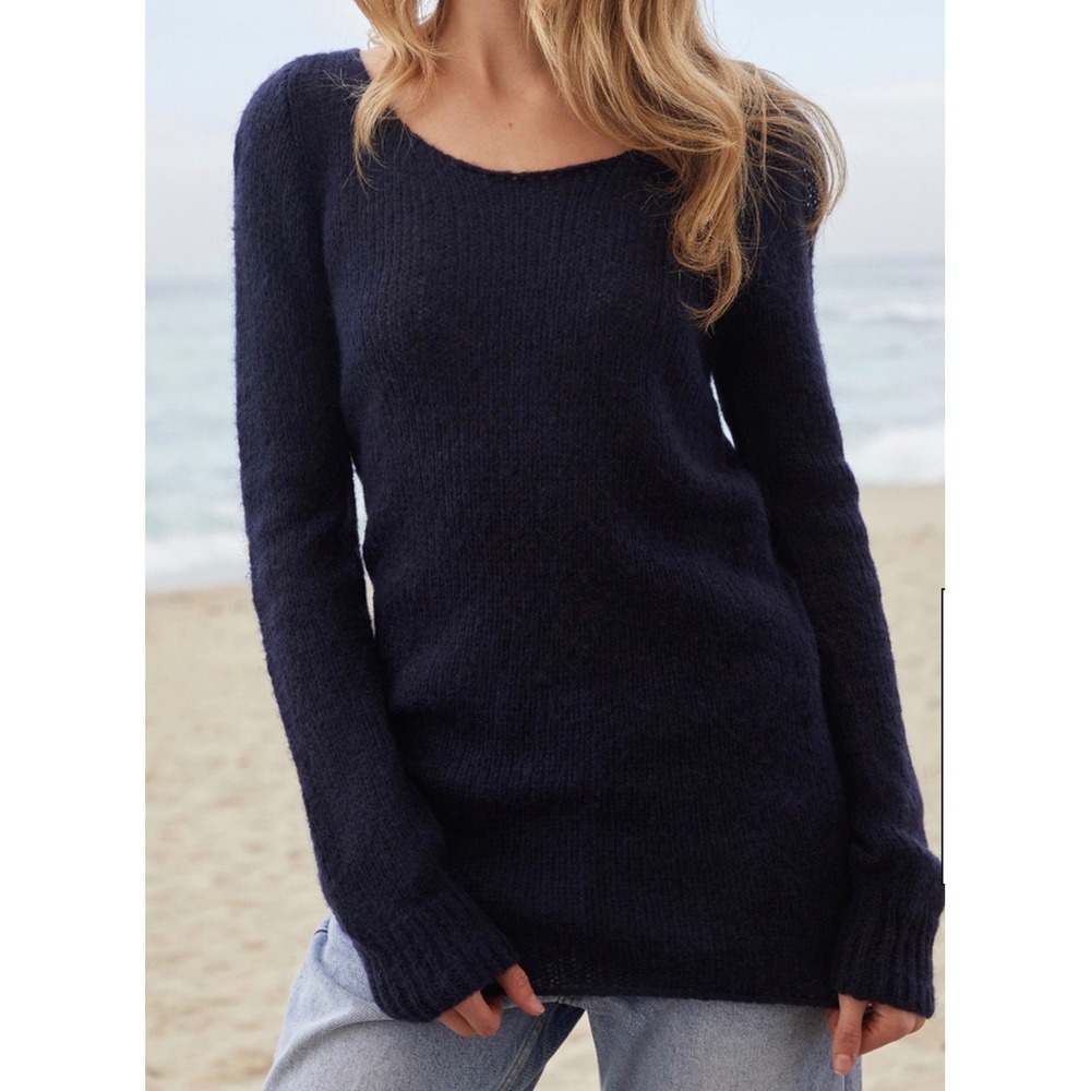 NEW John Galt PacSun‎ Navy Blue Mohair Wool Blend Off the Shoulder Sweater S/M